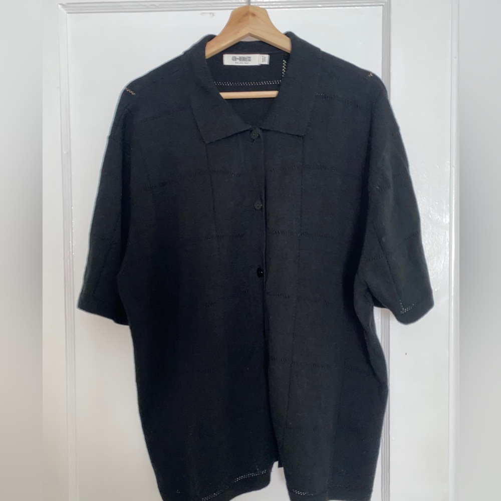 NWOT 4th & Reckless Allie crochet button down knit beach shirt in black size 10